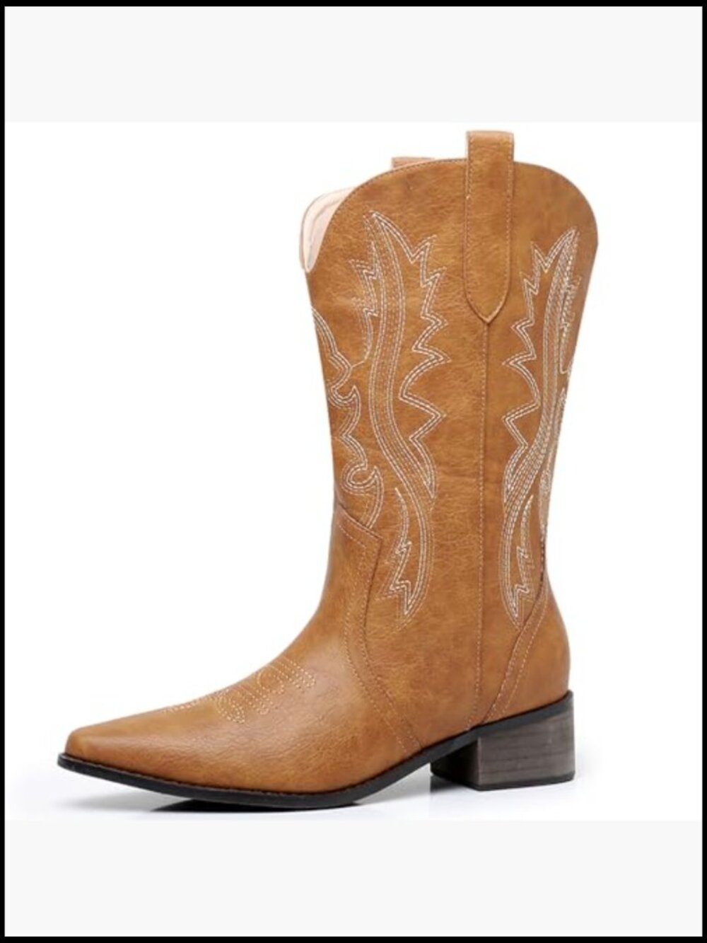 Embroidered Western Cowboy Boots Chunky Heel Side Zip Mid Calf Retro - Picture 4 of 7